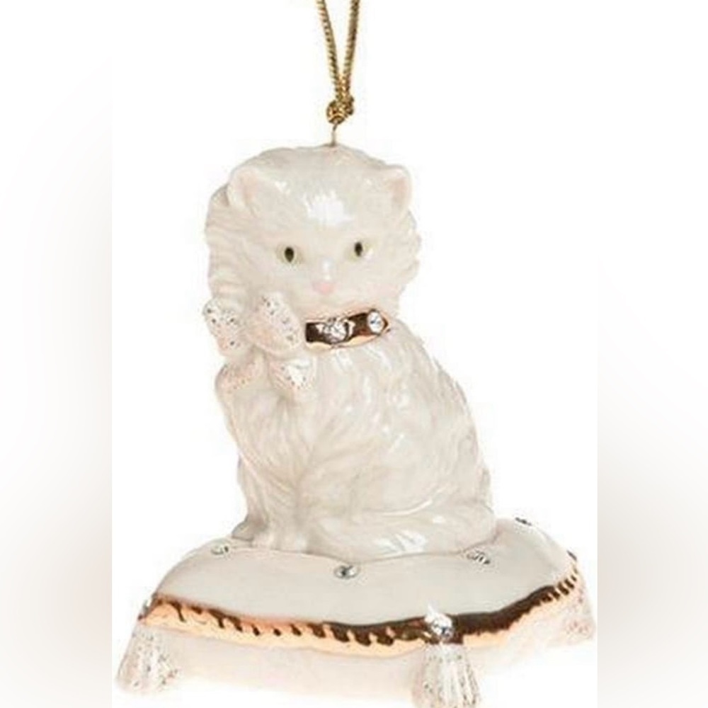 New Lenox Razzle Dazzle Cat Porcelain White With Gold Rhinestones Ornament